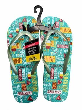 NIP Women’s Teal Tropical Print Summer Themed Flip Flops